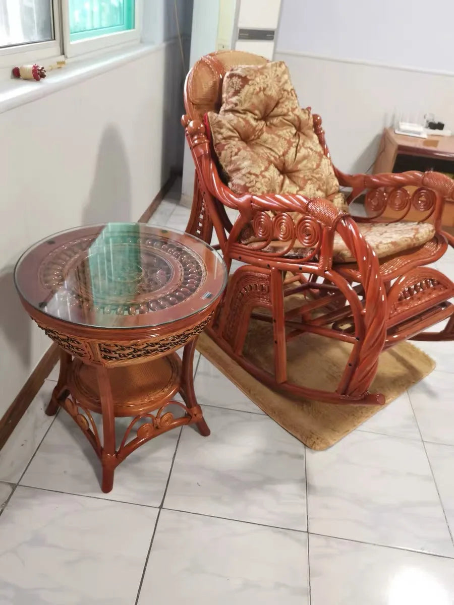 CZ Rocking Chair Hanging Basket Natural Real Rattan Plant Woven Relaxing Leisure Recliner
