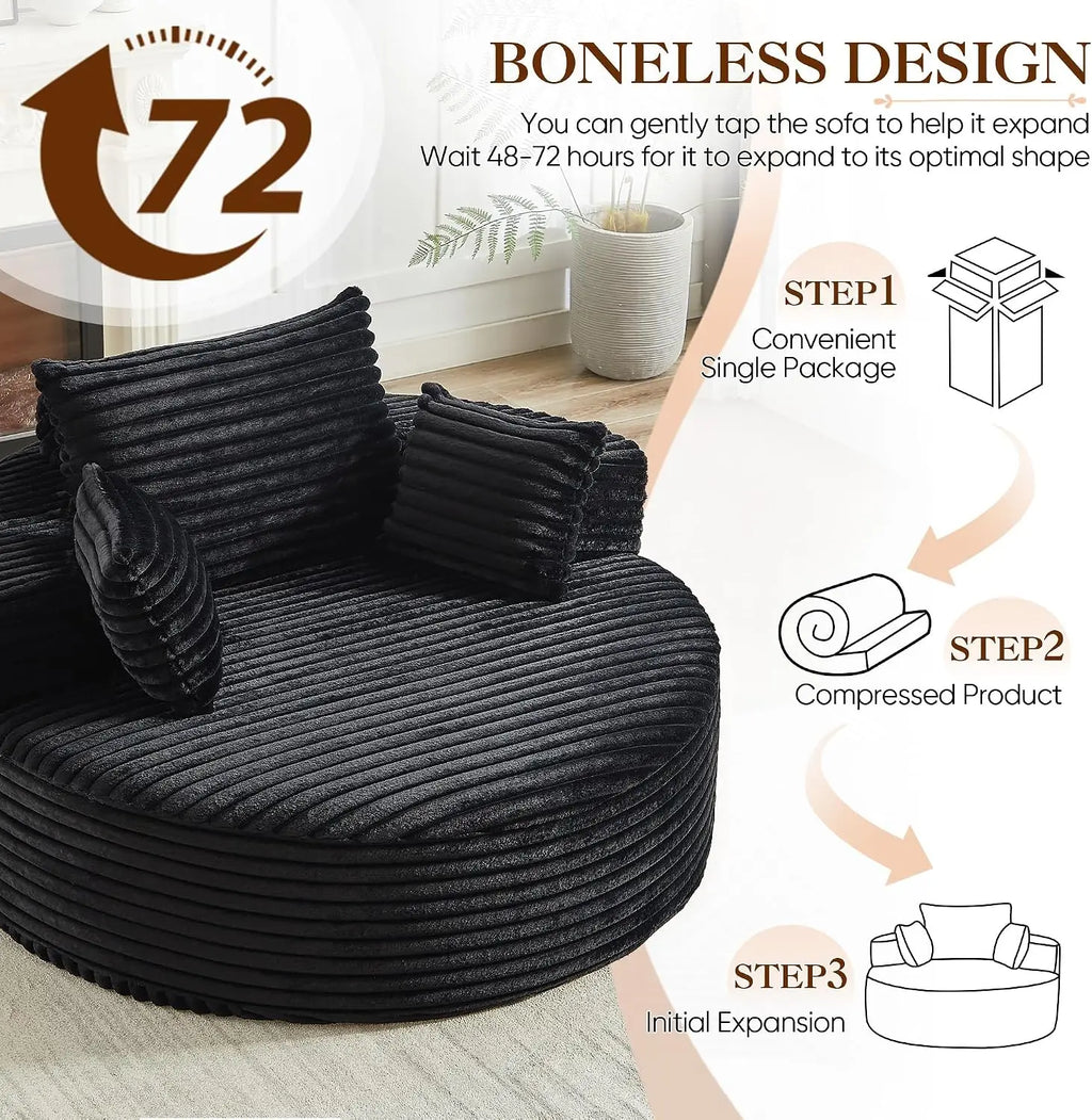 Round Chaise Longue Chair Indoor, Modern 55-inch Upholstered Corduroy Deep Seat Circle Single Cloud Lounge, Customized