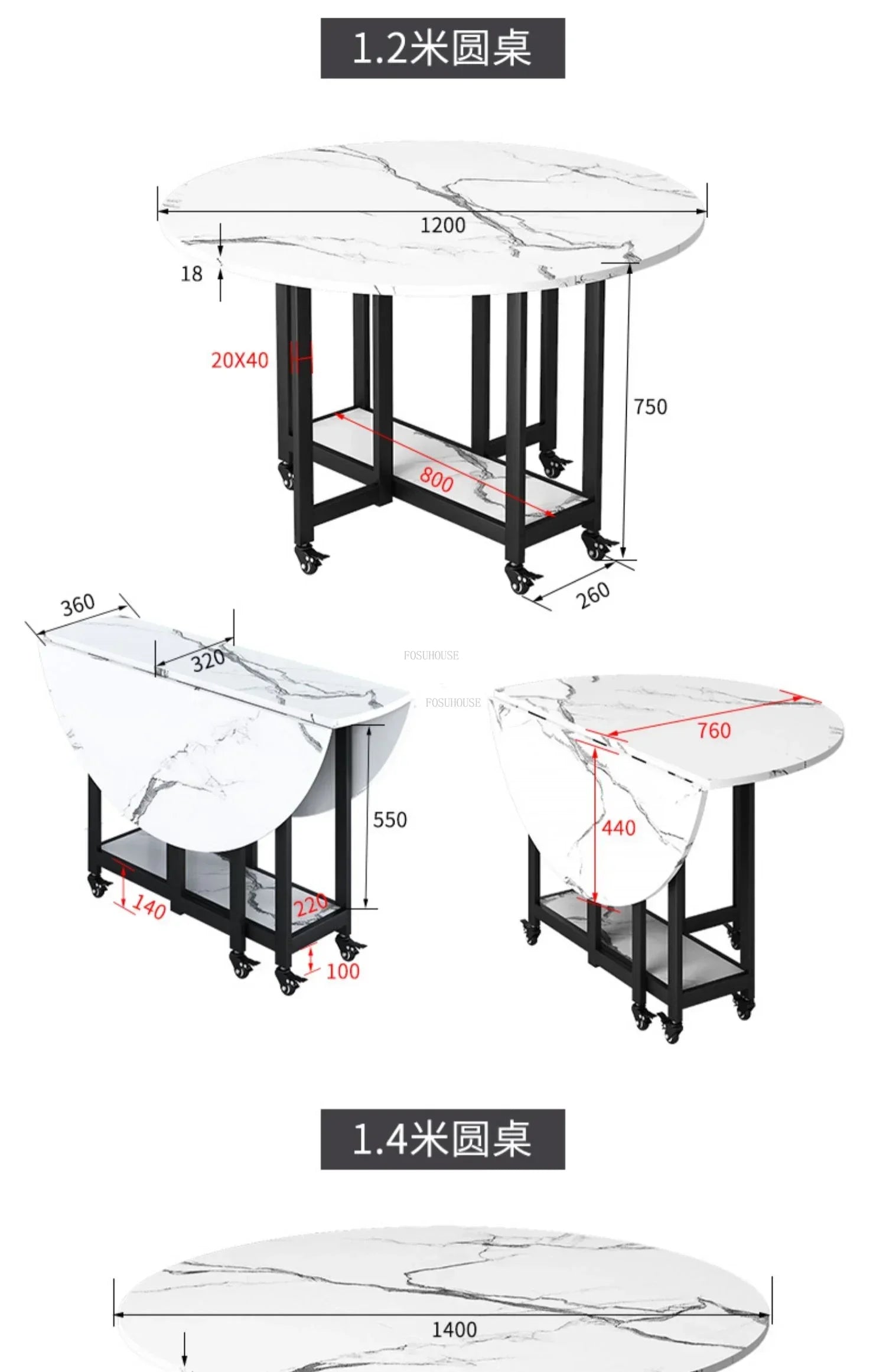 Home Folding Dining Table Set with Chairs Mobile Round Furniture Modern Kitchen Living Room Light Luxury Simple Portable