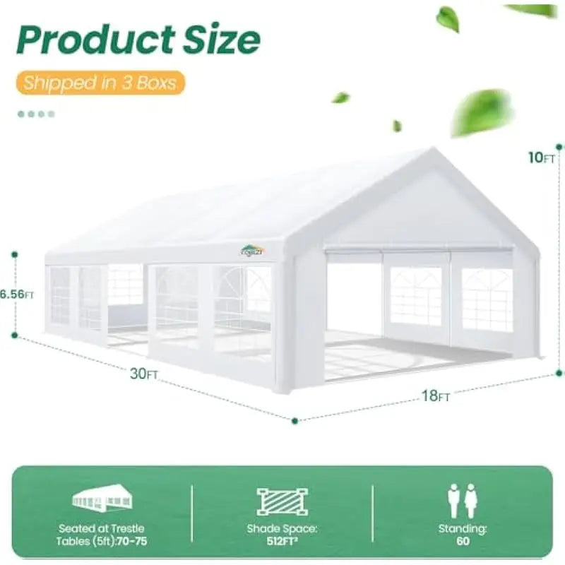 20x30 FT UV-Resistant Waterproof Outdoor Canopy Tent with Church-Style Windows Zippered Sidewalls Galvanized Steel Frame 1.5 Inc