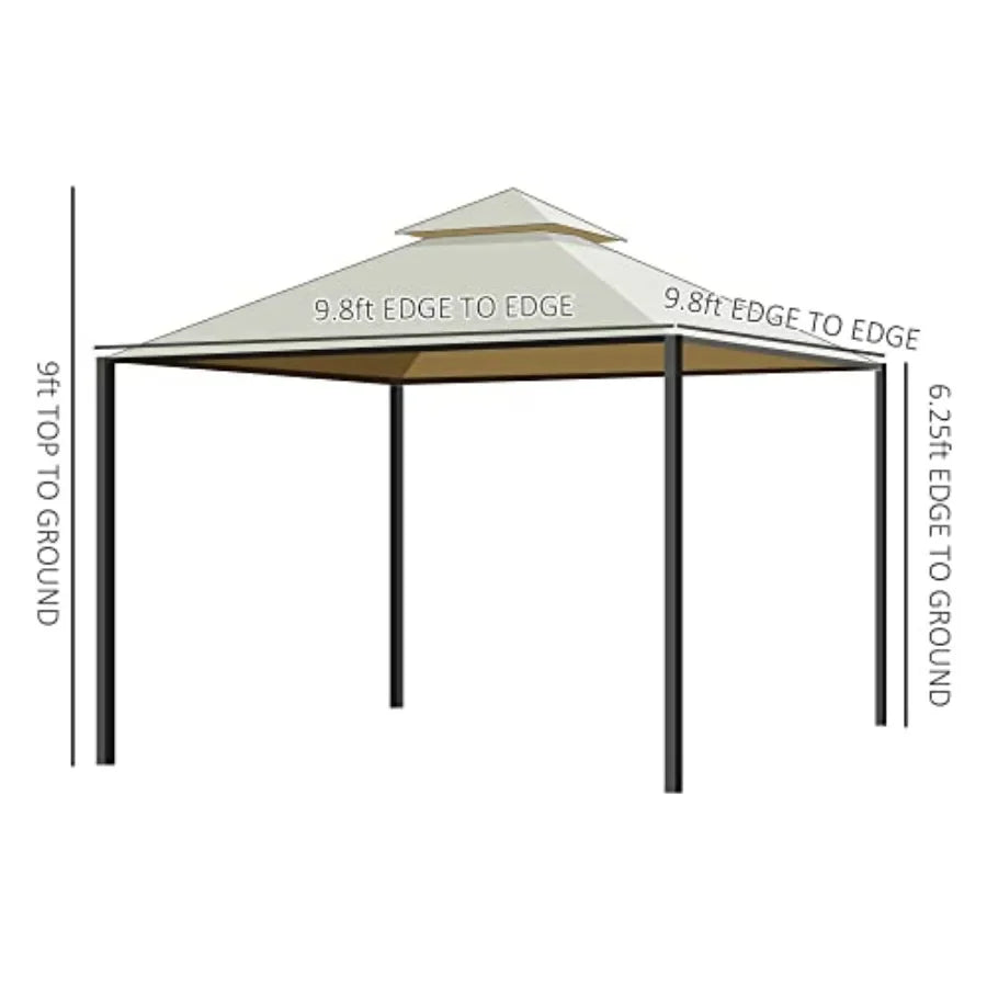 10' x 10' Steel Outdoor Patio Gazebo with Polyester Privacy Curtains Two-Tier Roof for Air Large Design