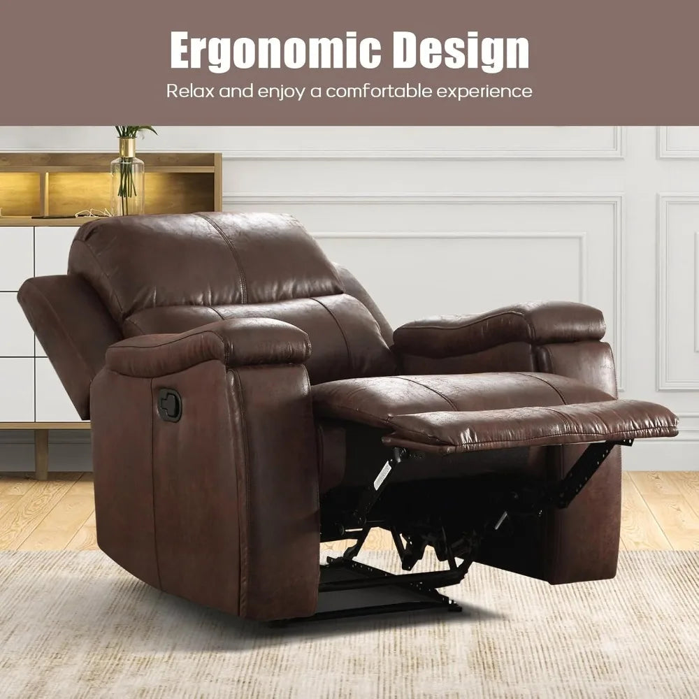 Brown Overstuffed Single Manual Recliner Chair, Breathable Faux Leather, Custom
