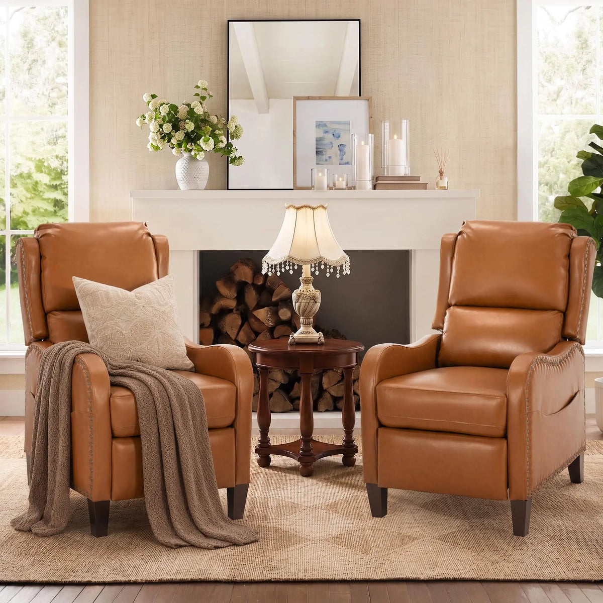 （Local US Inventory）Push Back Recliner Chair Faux Leather Reclining Armchair a with Padded Seat and Lumbar Support