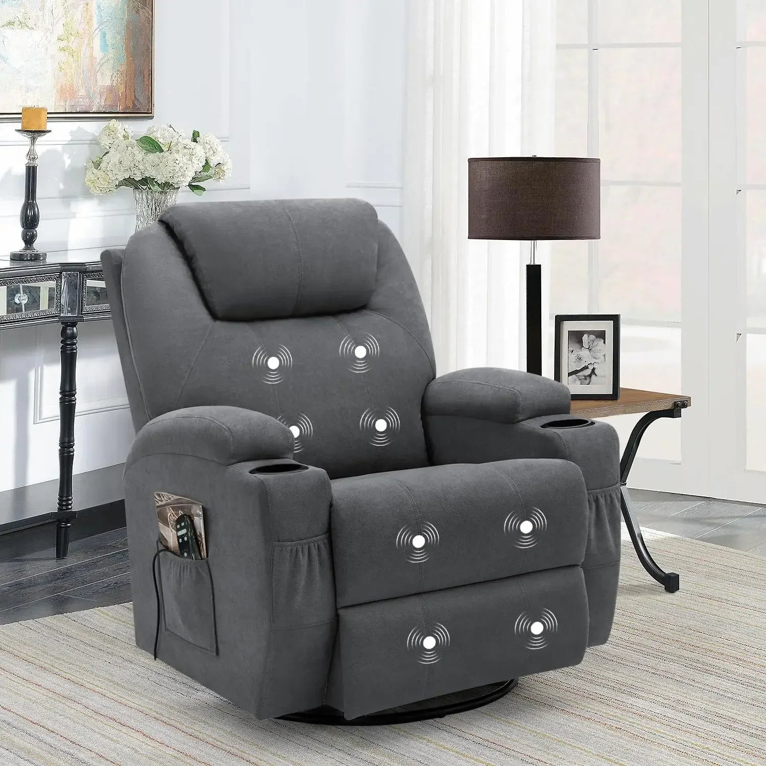 l Rocking Chair Recliner Chair With Massage And Heating Swivel Ergonomic Lounge Chair Classic Single Sofa With 2 Cup Holders L