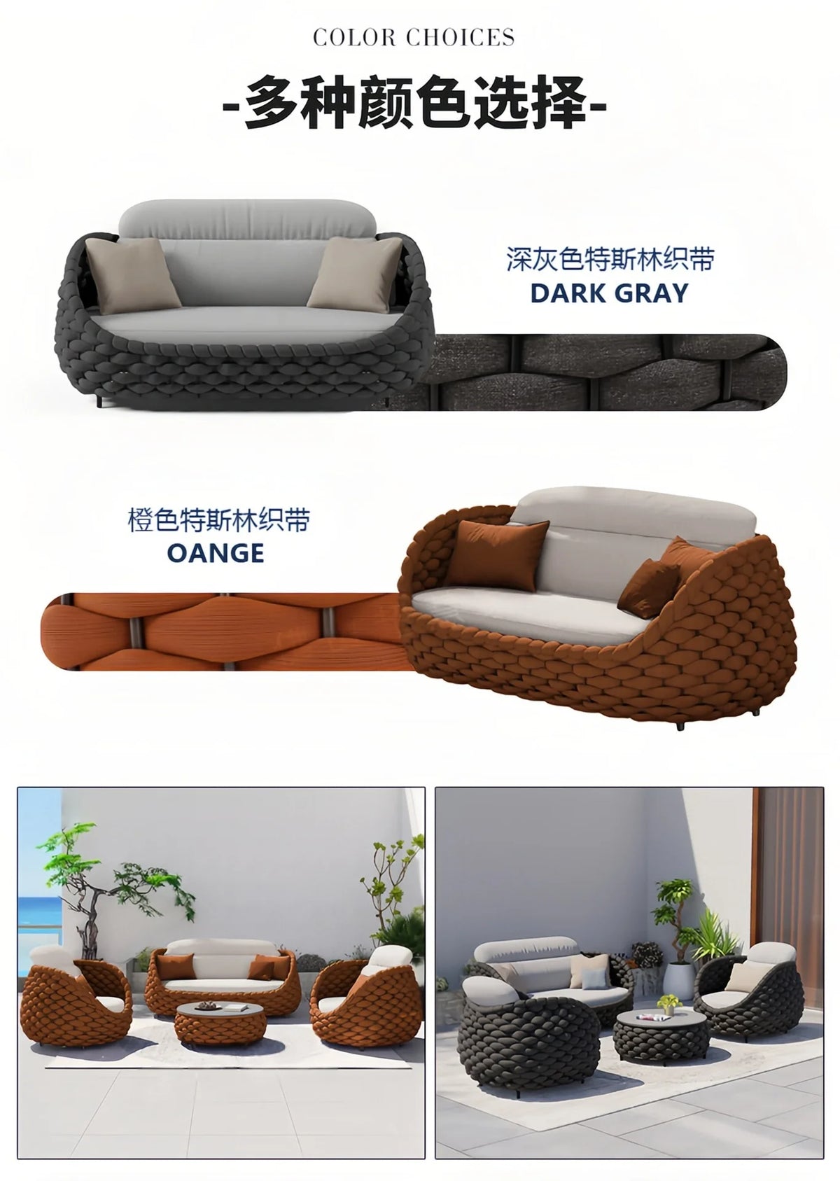 `Outdoor Rattan Sofa Coffee Table Set Waterproof UV Resistant Villa Courtyard Garden Terrace Leisure Wicker Patio Furniture`