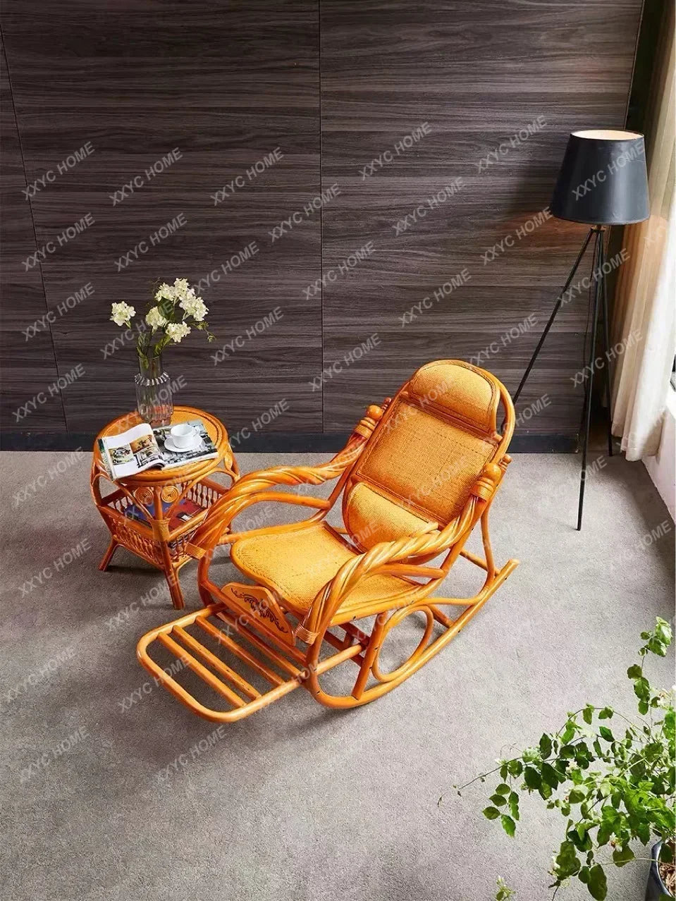 HHhot Sale Luxury Rocking Chair With Cushions Rattan Wicker Furniture Indoor Living Room Recliner Modern Easy Chair