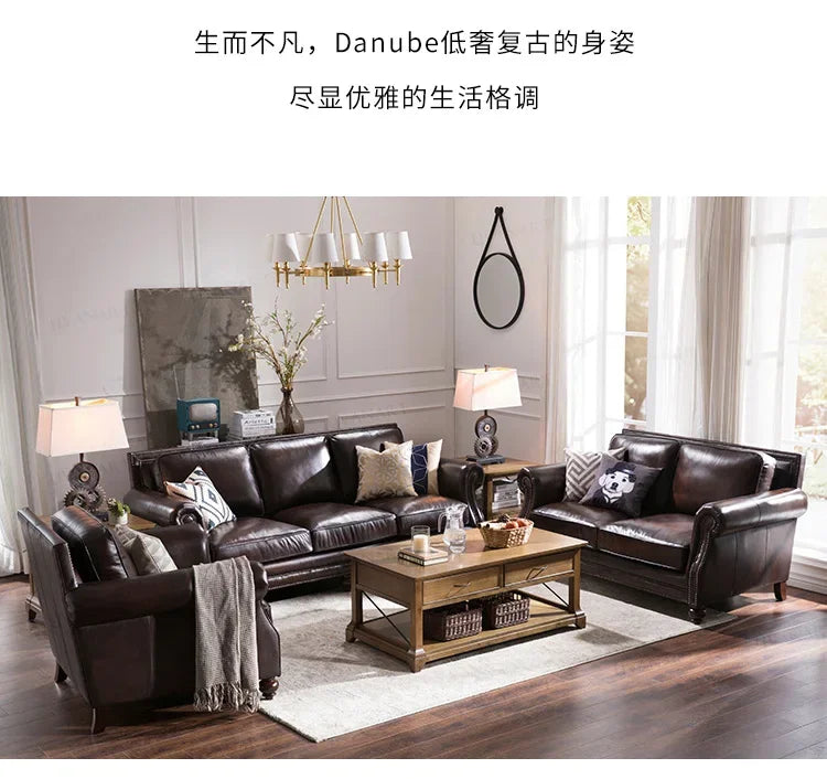 TT Modern simple first-layer cowhide leather sofa home living room upholstered furniture simple solid wood