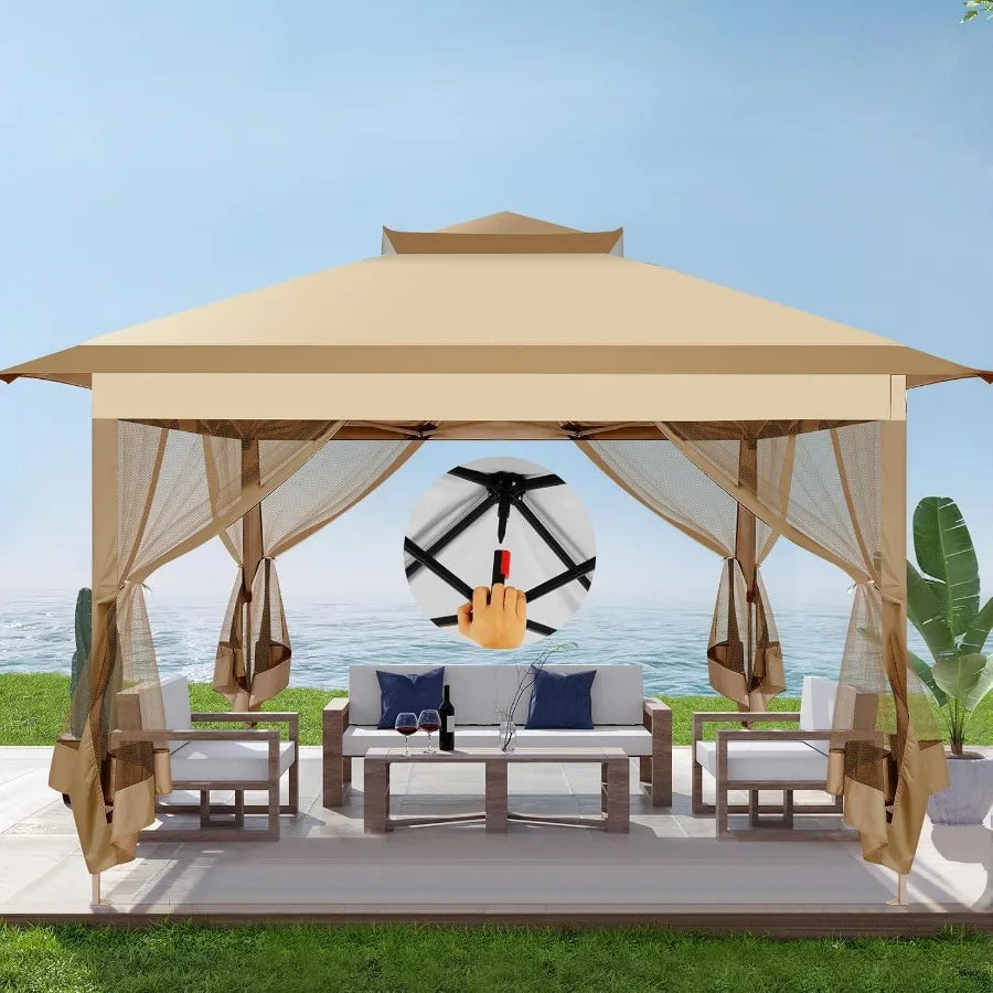 Pop Up Gazebo Canopy Tent, Outdoor Screened Gazebo Shelter with Mosquito Net, Carpas para Patio, Shade for Lawn, Garden, Backya