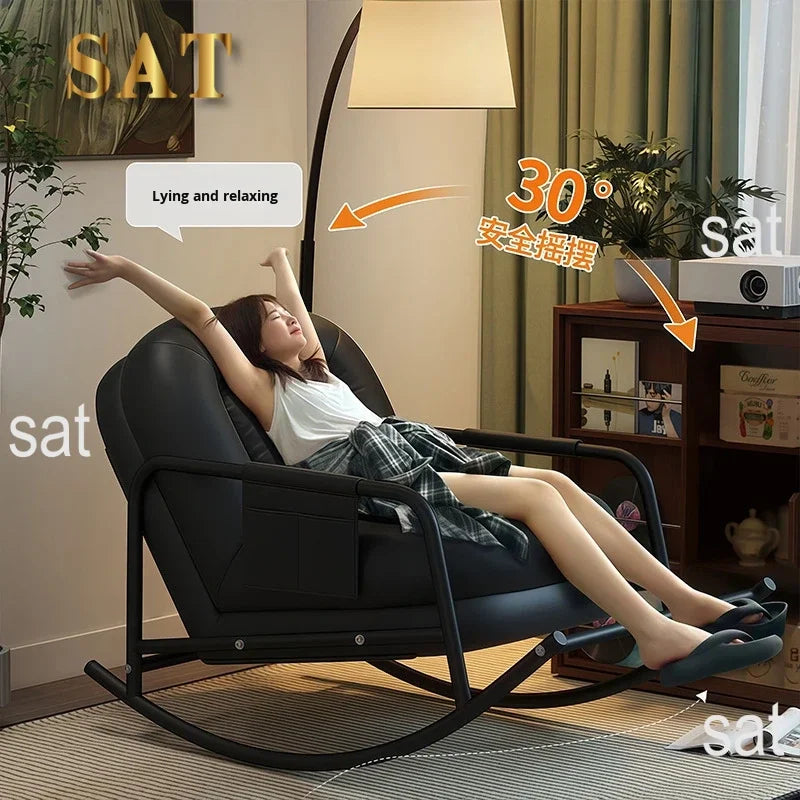 #@ Lazy Sofa Rocking Chair Household Adult Balcony Casual Living Room Single Rocker Vintage Style Recliner Lounge