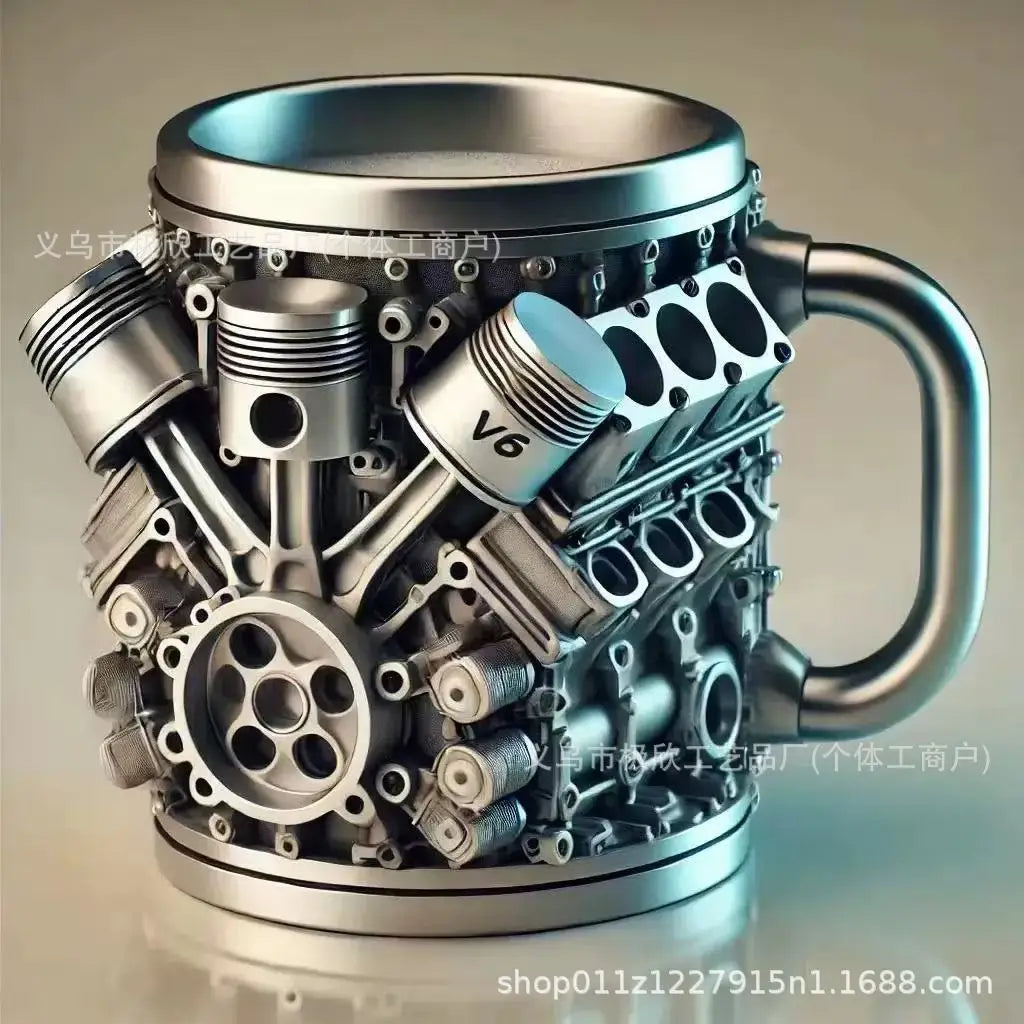 V8 Engine Coffee Mug, V6 Resin 3D Metal Cup, Creative Car Engine Model Decorative Mug