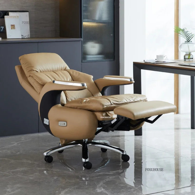 Nordic Designer Leather Boss Office Chairs Comfortable Leather Back Computer Chairs Lunch Break Gaming Chairs office Furniture A