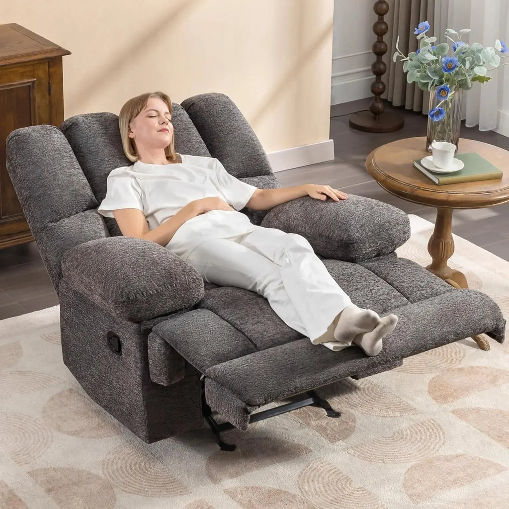 Oversized Recliner Chair, Rocking Recliners, Overstuffed Soft Big Man Manual Rocker Recliner, Extra Large Living Room Chair 350