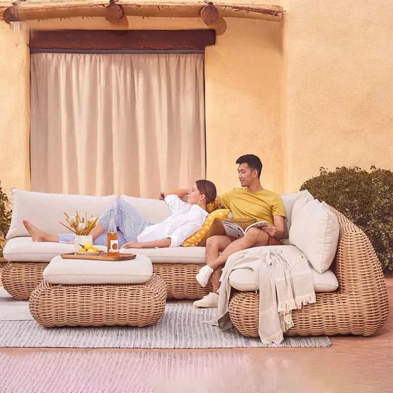 #Outdoor rattan sofa, courtyard, outdoor balcony, leisure small sofa, coffee table combination, garden furniture