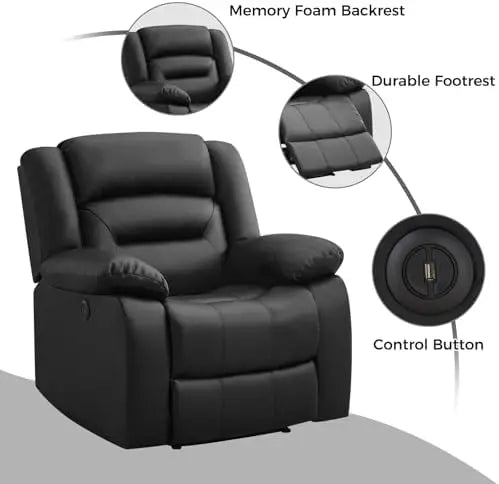 （Local US Inventory）Classic Faux Leather Oversized Power Recliner Chair Electric Overstuffed a Armchair with t Cushion Back Blac