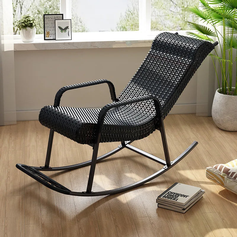 Adult Rattan Rocking Chair Outdoor Balcony Leisure Recliner Indoor Lazy Nap Chair Elderly Home Furniture