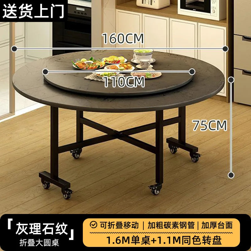 Folding Round Table for Home Rental Small Apartment Movable Folding Dining Table Large Round Table with Turntable