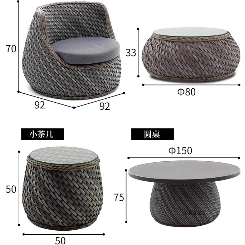Nordic Outdoor Garden Sofa Double Rattan Sofa Chair Leisure Balcony Courtyard Waterproof Sunscreen Sofa Chair Garden Furniture F