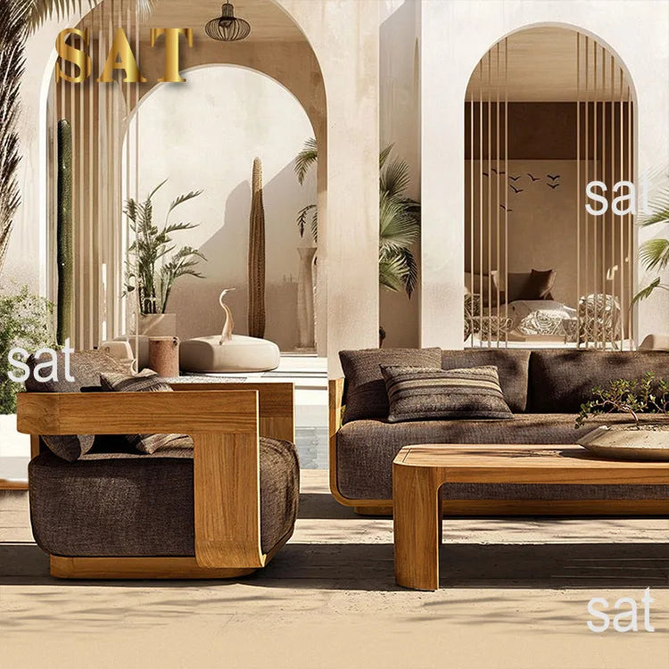 # Luxury Durable Minimalist Design Outdoor Teak Wood Furniture Modern Style Farmhouse Garden Sofa For Hotel Park