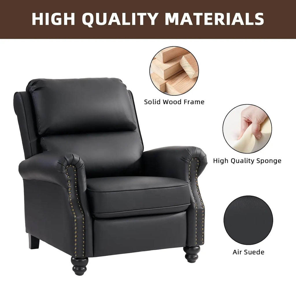 PU Leather Push Back Recliner Armchair with Lumbar Support Overstuffed Foam Wood Legs, Single Sofa for Living Room, Customized