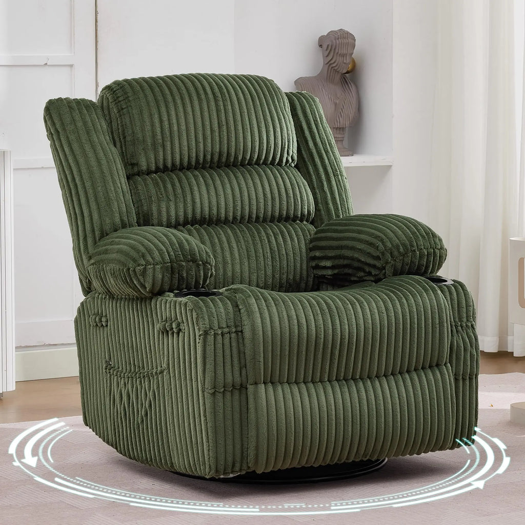 Jumbo Corduroy Rocking Recliner Chair With Cup Holder Swivel Glider Upholstered Deep Seat Lazy Boy Nursery Chair For Living Room