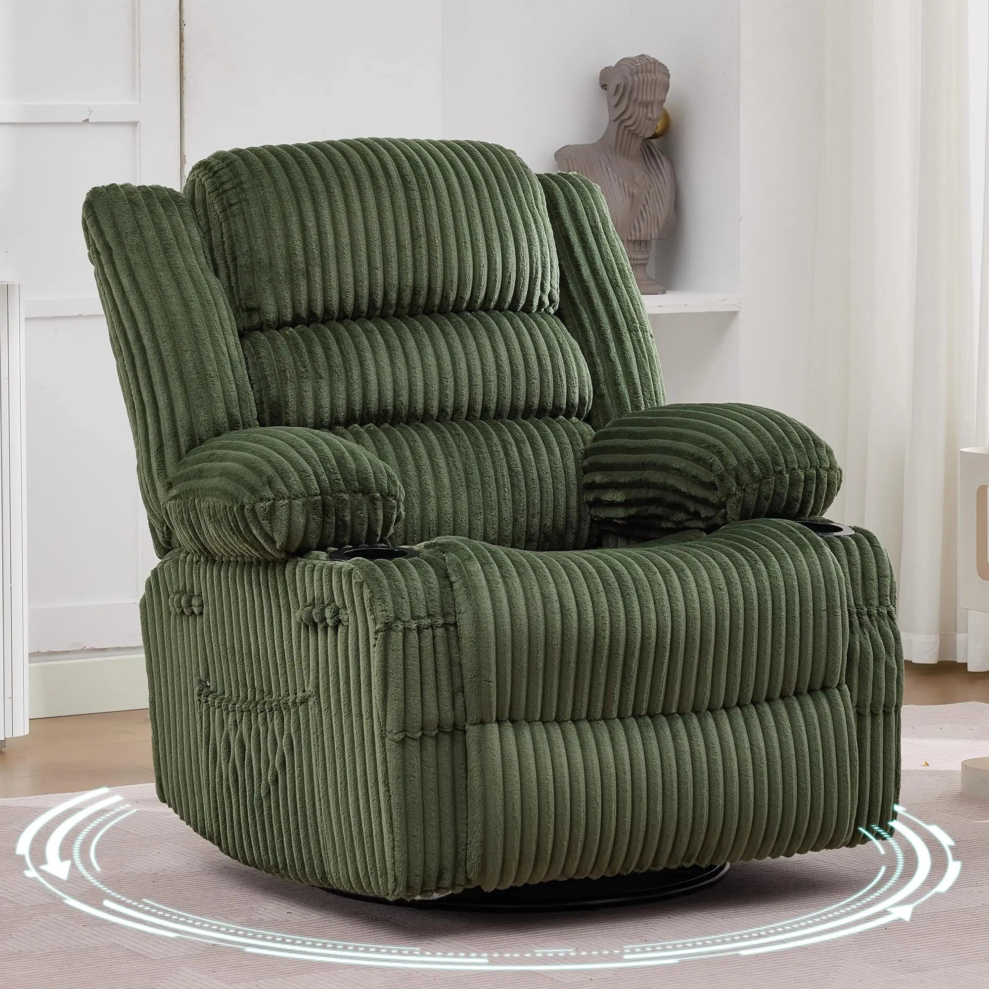 Jumbo Corduroy Rocking Recliner Chair With Cup Holder Swivel Glider Upholstered Deep Seat Lazy Boy Nursery Chair For Living Room