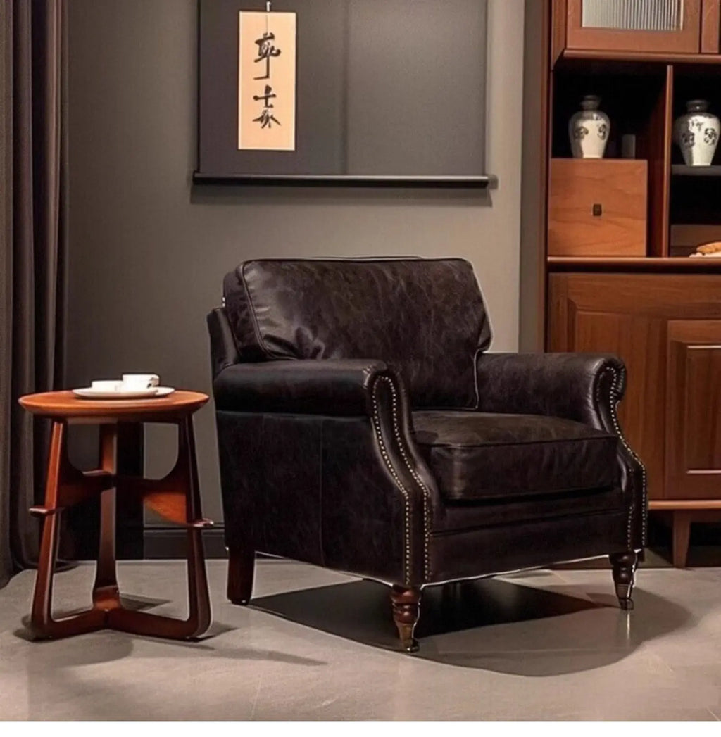 SS Medieval classic leather single sofa oil wax leather cigar chair living room cigar bar  retro sofa chair