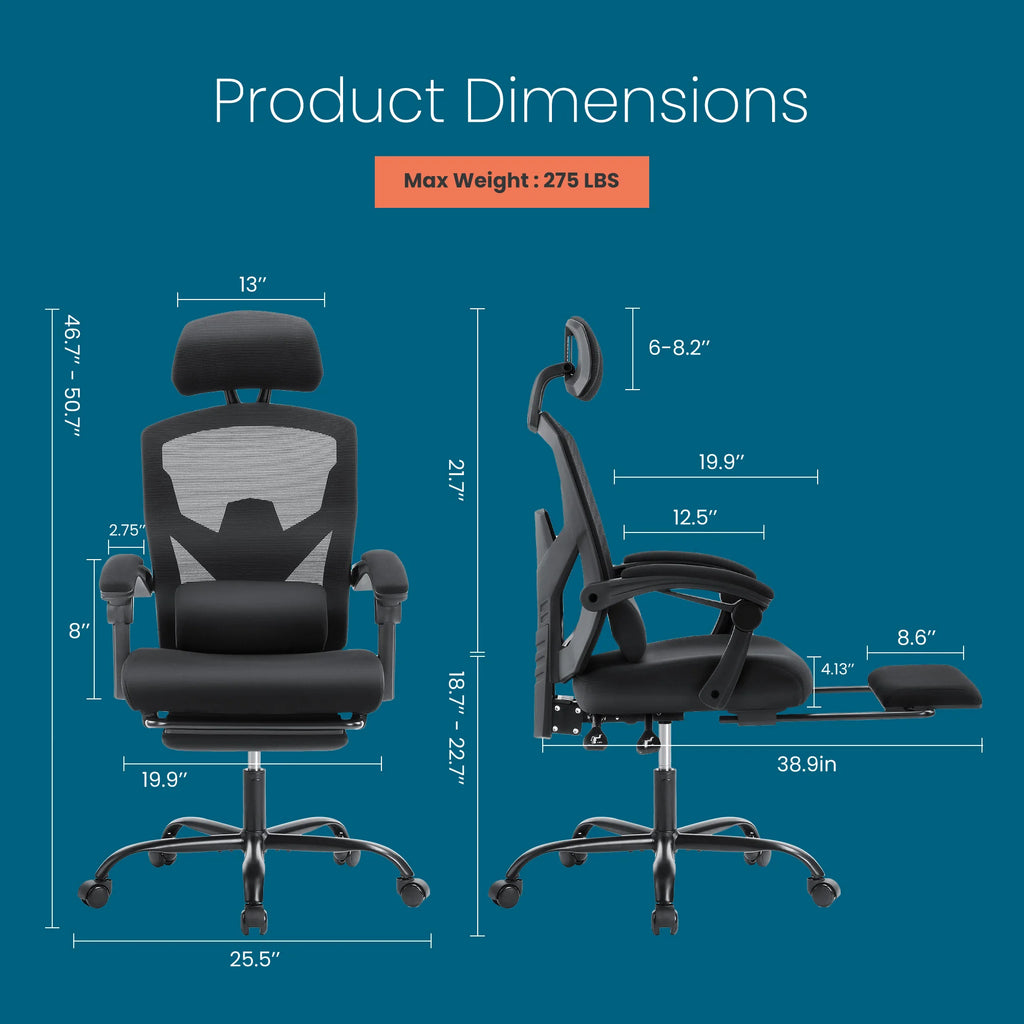 MCQ High Back Ergonomic Reclining Gaming Office Chair with Lumbar Support Pillow Mesh Swivel Rolling Rocking Computer Desk Chair