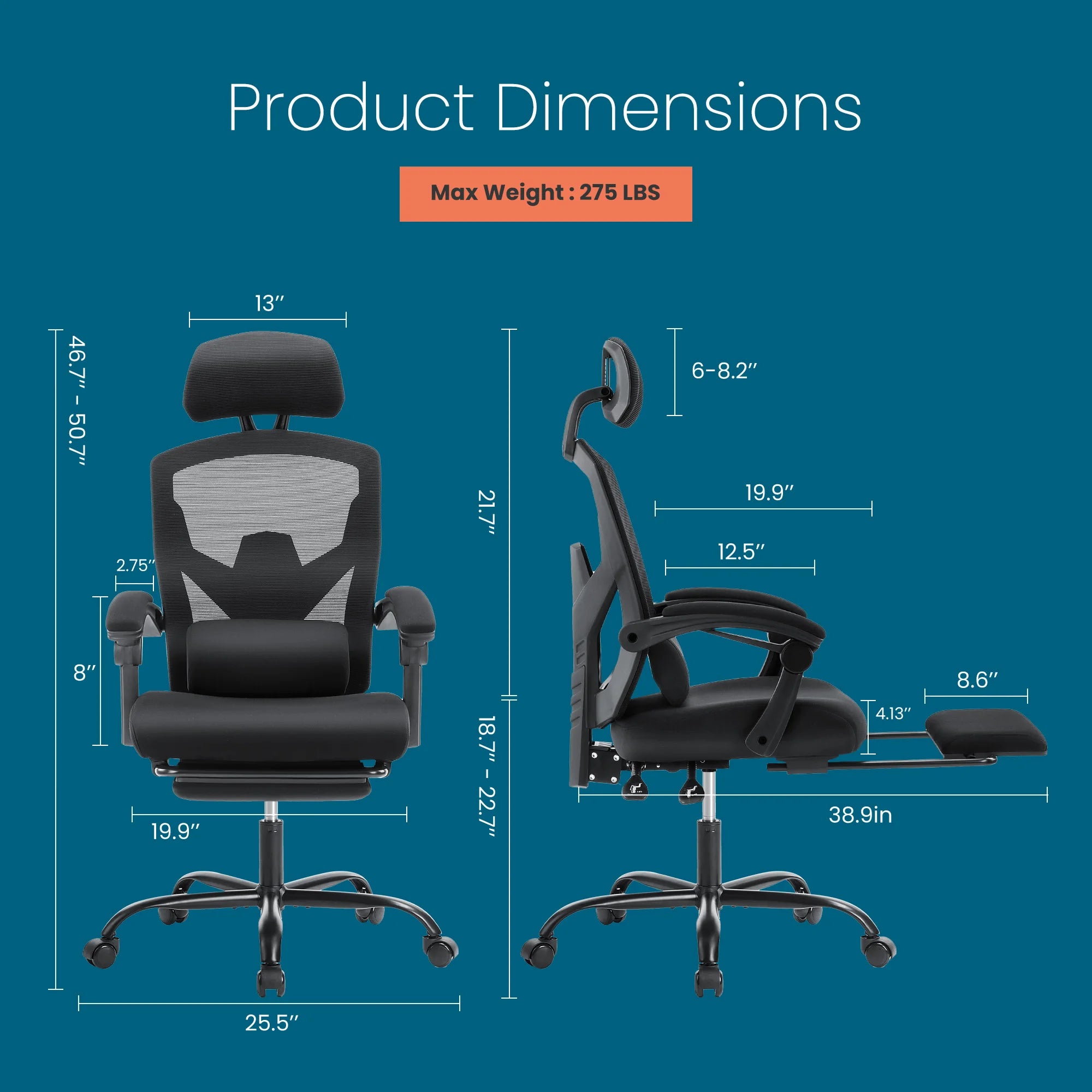 MCQ High Back Ergonomic Reclining Gaming Office Chair with Lumbar Support Pillow Mesh Swivel Rolling Rocking Computer Desk Chair