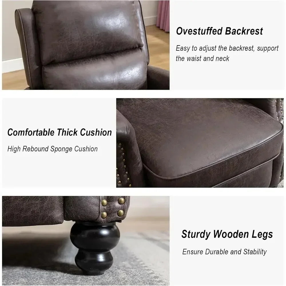 Leather Push Back Recliner Chair Set of 2 with Rivet Accents for Living Room in Grey