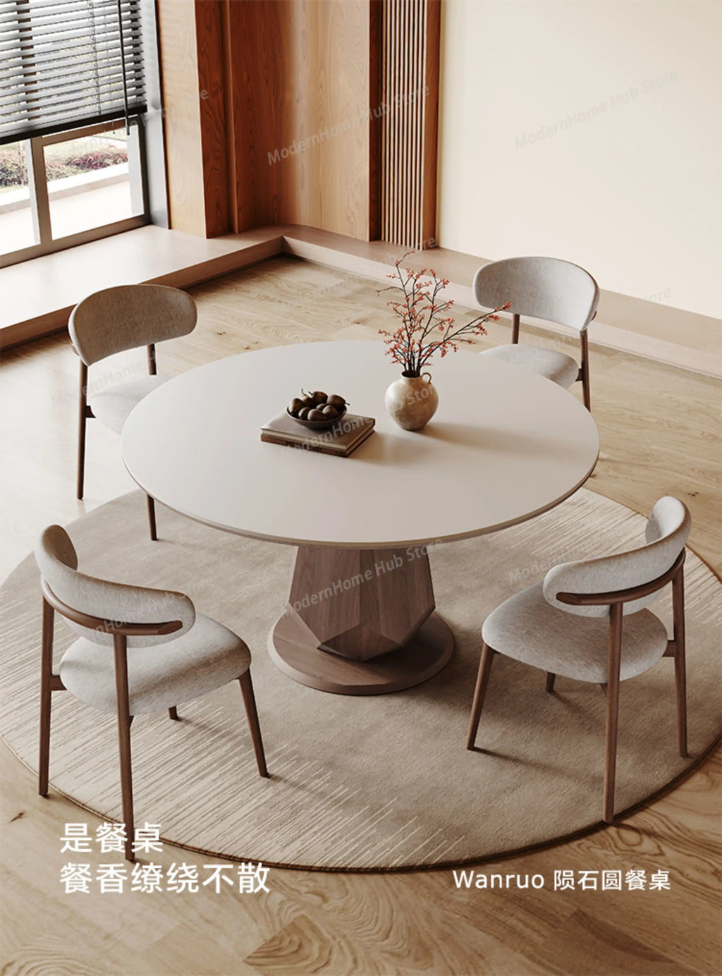 Retro Rock Dining Table Turntable Home Use Modern Simple Antique Style Solid Wood Round Table Mesa Comedor Extensible Furniture