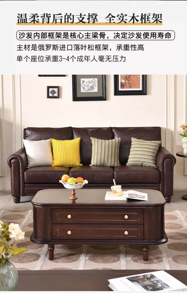 4-10 brown retro-style living room sofa - available in single, double, three, and four-seater configurations - top grain leather