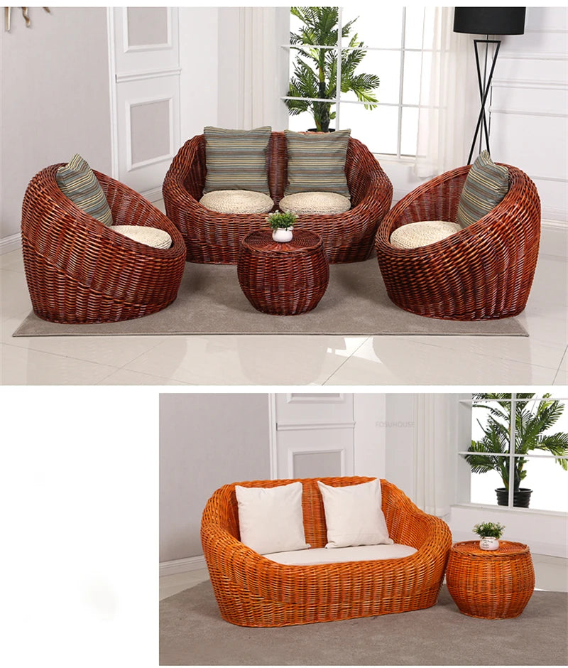 Modern Rattan Lazy Garden Sofa Chair Set Outdoor Patio Balcony Terrace Furniture Wicker Tatami Leisure Coffee Table Indoor