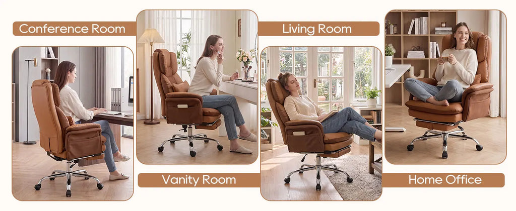 TCGBKAF Big and Tall Office Chair Executive Chair Brown PU Leather Criss Cross Chair with Adjustable Backrest and Flip Armrests, Ergonomic Computer Desk Chair with Footrest for Home &Office