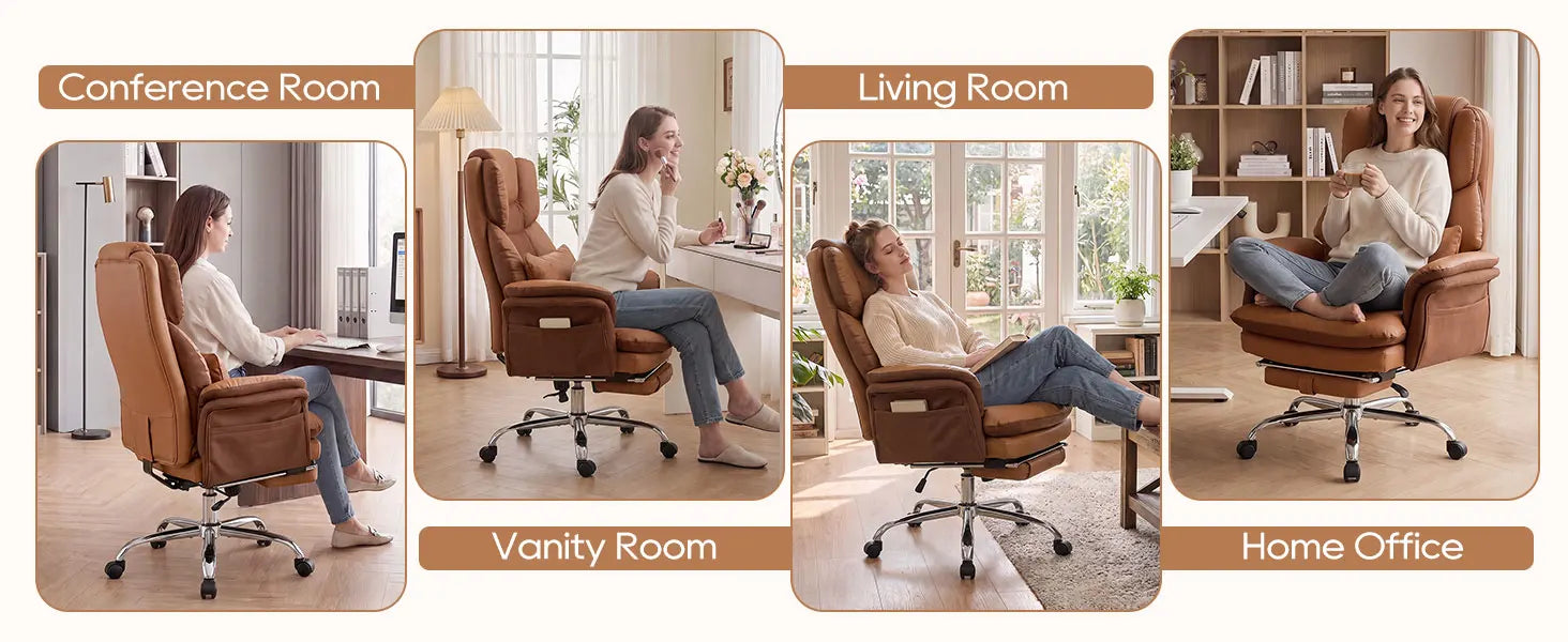 TCGBKAF Big and Tall Office Chair Executive Chair Brown PU Leather Criss Cross Chair with Adjustable Backrest and Flip Armrests, Ergonomic Computer Desk Chair with Footrest for Home &Office