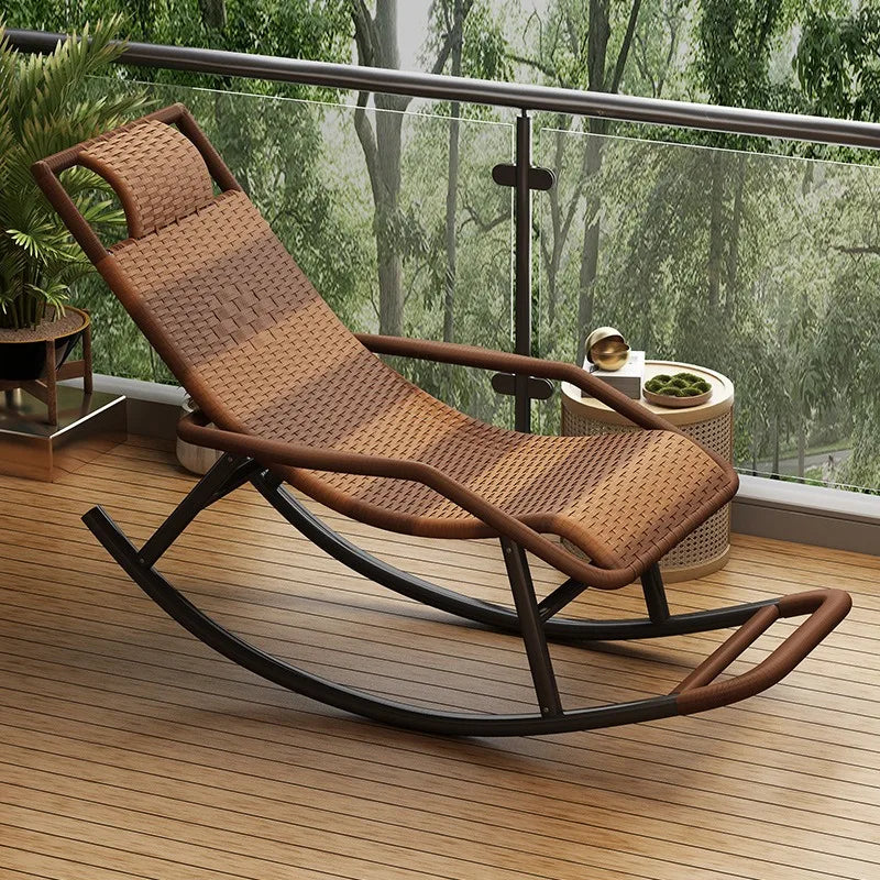 All-Season Wicker Rocking Chair, Summer Cooling Nap Leisure Chair for Balcony Living Room