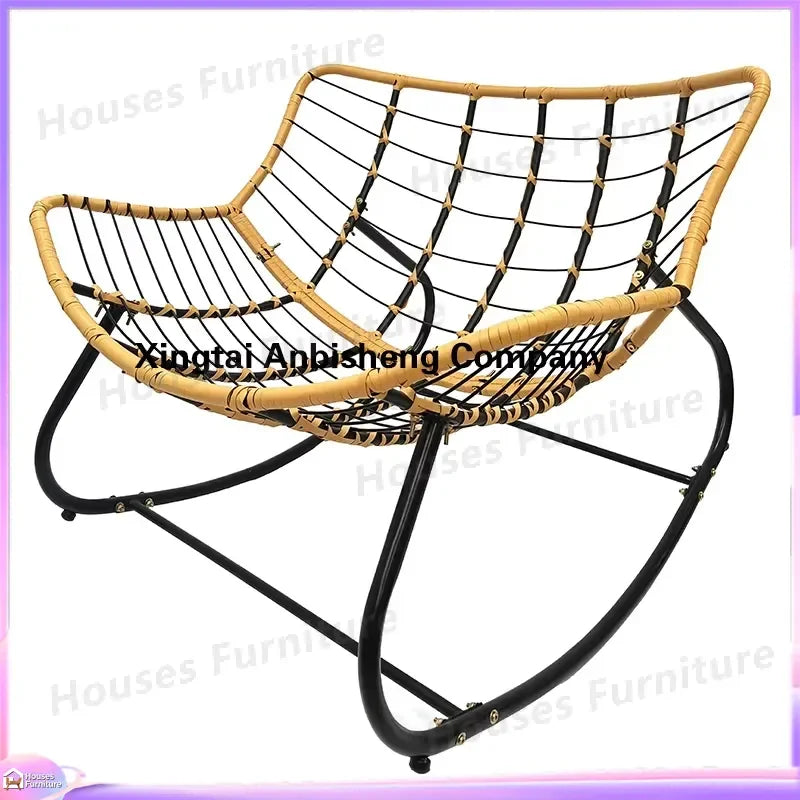 Modern Metal Moon Rocking Chair Outdoor Garden Courtyard Patio Furniture with 7 Inch Thick Cushion Casual Non Foldable Swing