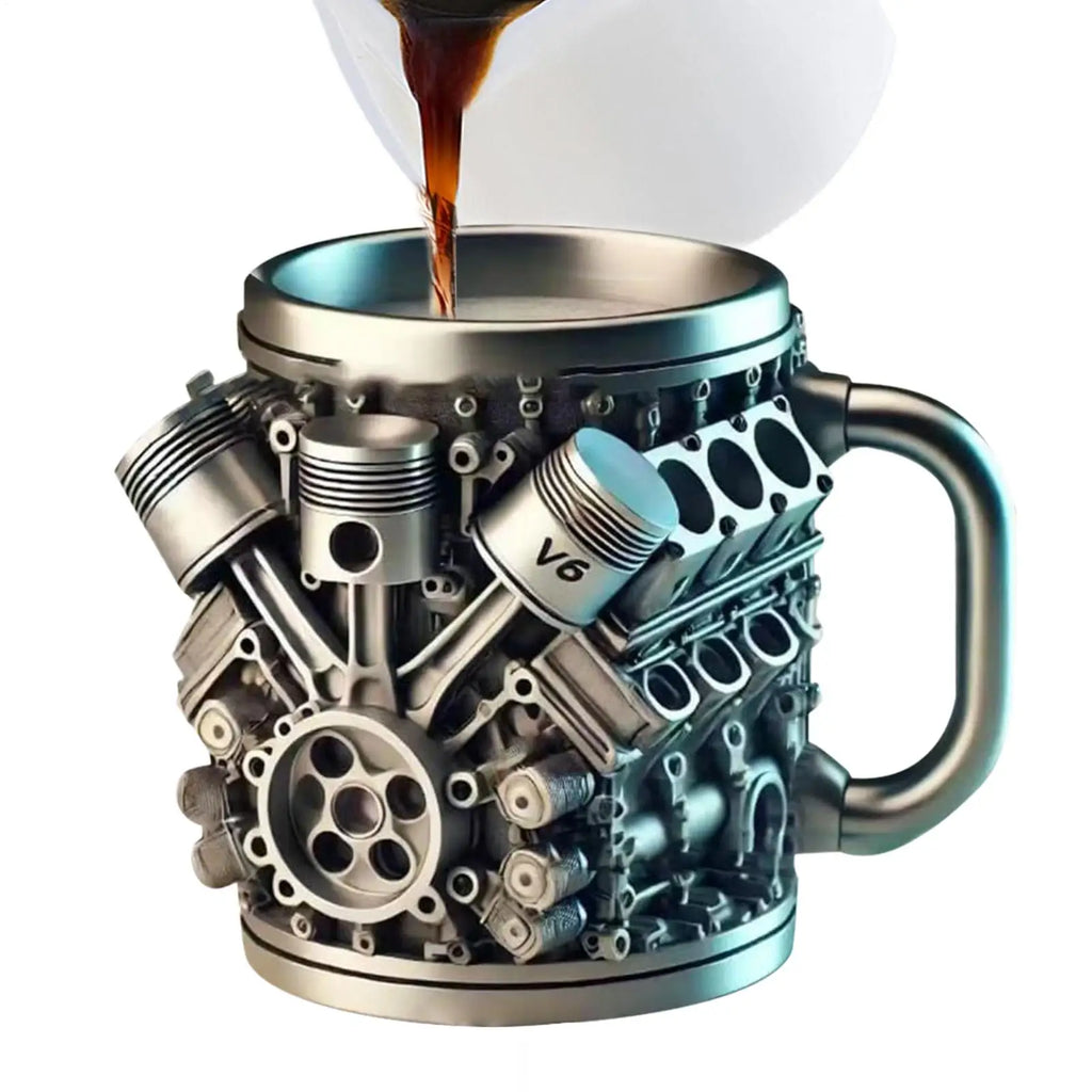 Stainless Steel Drink Mug Engine Design Water Drink Mug Beverage Tea Juice Milk Container Double Wall Insulated for Morning