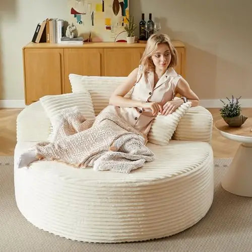 55'' Oversized Corduroy Chaise Lounge Chair, Beige | Cloud-t oversized chaise with deep seat, no assembly, made for