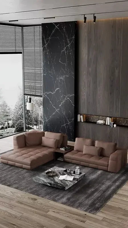 Luxury Design Sponge Filled L-Shape Sectional Sofa Set with Vacuum Packaging for Living Room Furniture