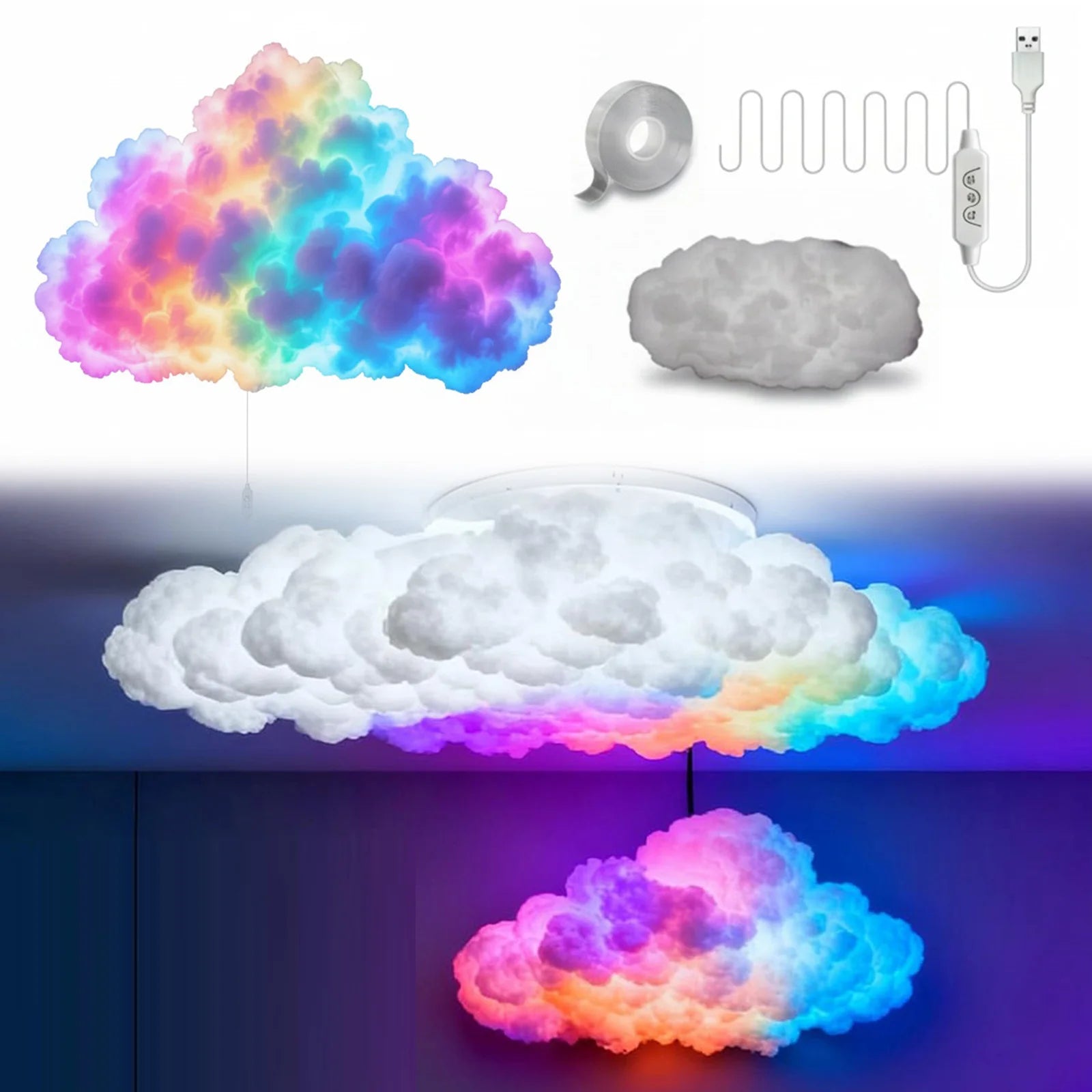 3D Big Cloud Lightning Light USB-Powered LED Cloud Light for Adults Kids Bedroom Home Decor