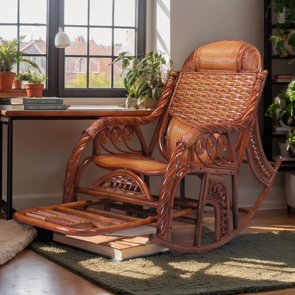 HYS rattan chair natural real rattan rocking chair adult rocking recliner leisure home balcony rattan elderly carefree nap