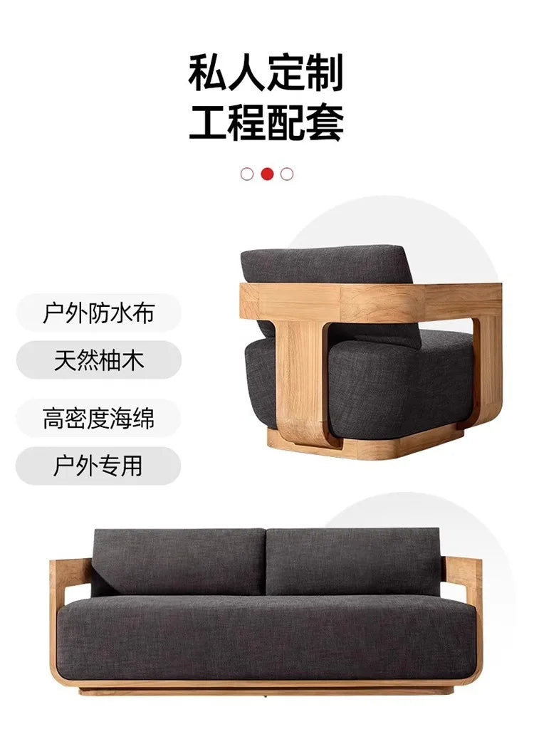 Teak Outdoor Sofa Solid Wood Frame for Villa Garden Balcony Terrace Hotel Homestay Leisure Durable