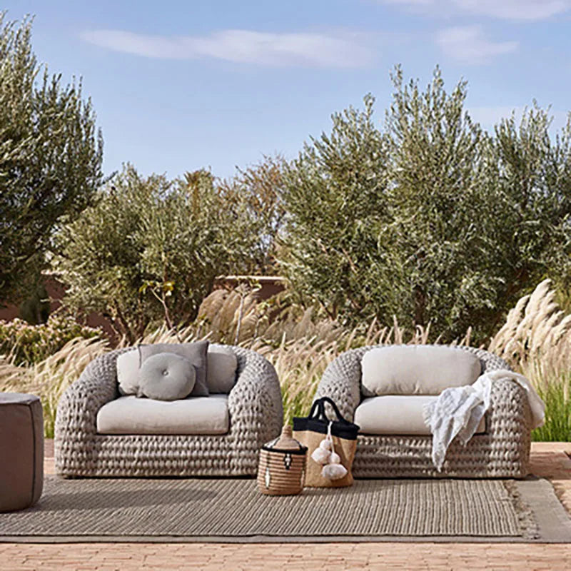 Outdoor sunscreen PE rattan rope sofa set with waterproof seat cushion Nordic design U-shaped removable garden furniture