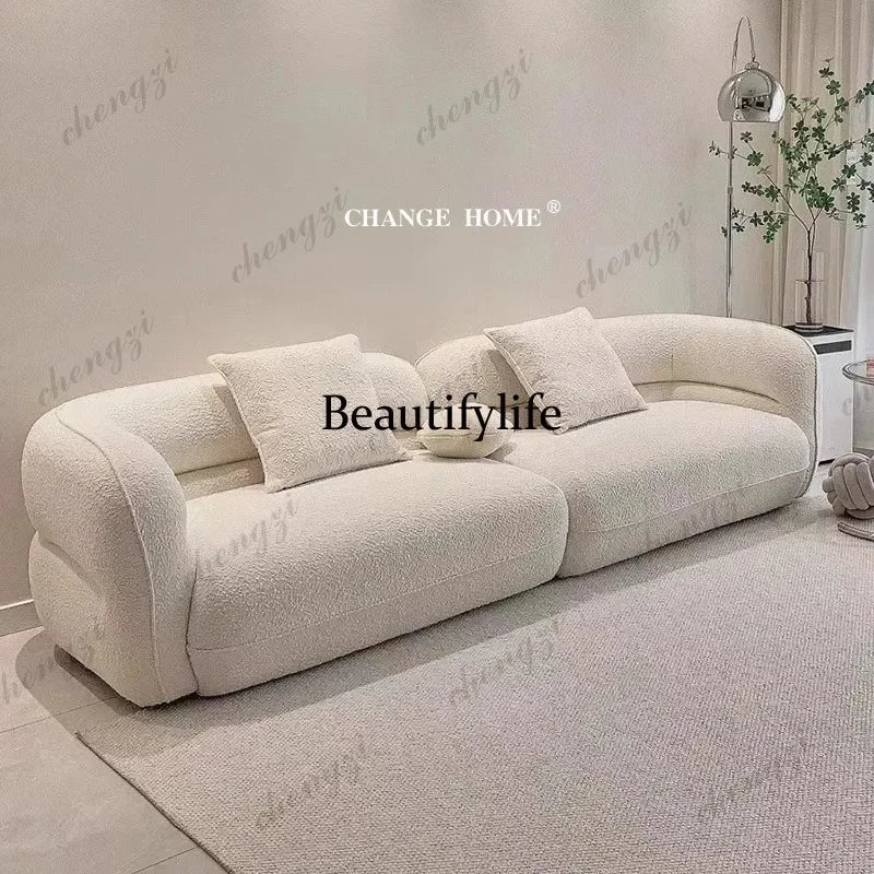 New arrive Nordic cream fabric sofa curved living room small apartment minimalist lamb wool three-person straight sofa