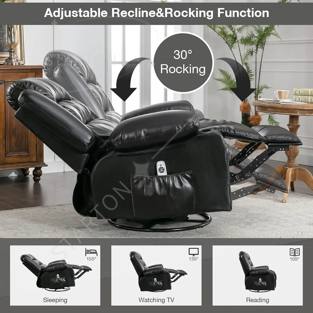 Oversized Massage Swivel Recliner Chair with Lumbar Heating  Rocker Recliner Single Sofa