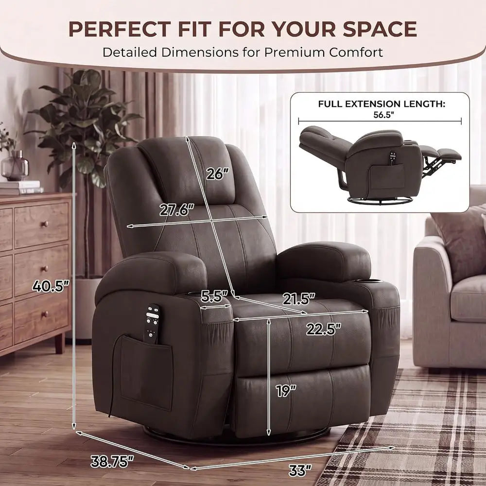 Recliner Chair, 360° Swivel Rocker Chair or Adults with Massage | Rocking Recliner Chair, Comy Single Sofa with Side Pockets and