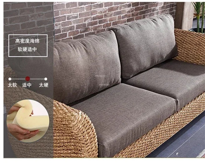 Nordic Retro Rattan Outdoor Garden Sofas Living Room Sofa Coffee Table Combination Home Furniture Leisure Homestay Sofa Chair