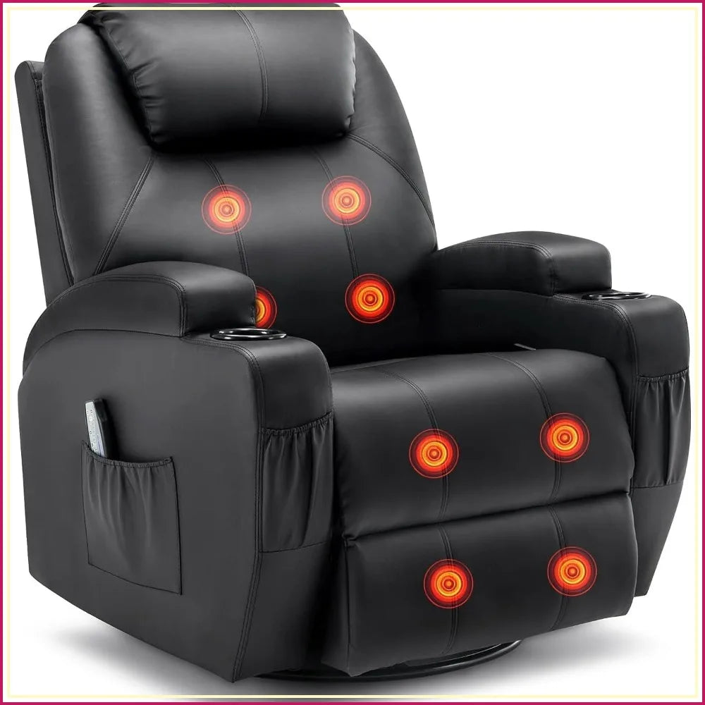Recliner Chair Rocking with Massage Heat 360 Swivel Manual Remote Cup Holder Living Room