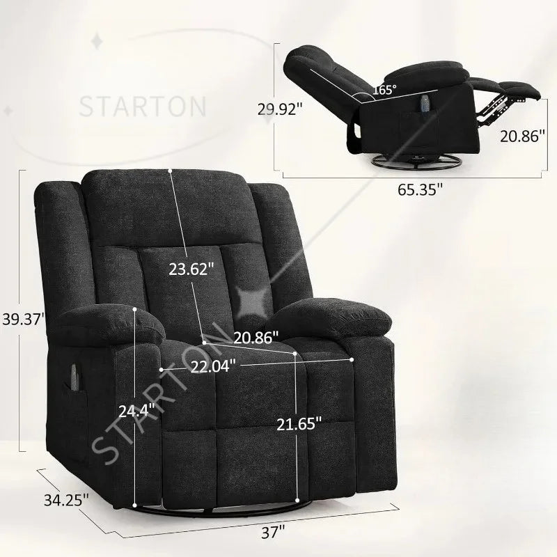 360° Swivel Rocker Recliner with Massage and Heating, Nursery Rocking Chairs，Korser Rocker Recliner Chair for Adults