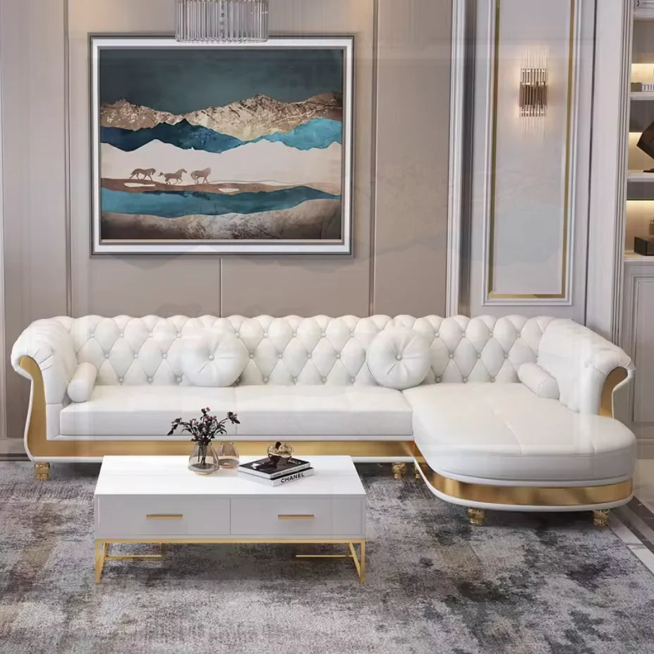 *q forMedieval Style Upholstered Sponge Filled Modular Sectional Sofa L-Shape Living Room Bed with Wood Legs Home Decor*
